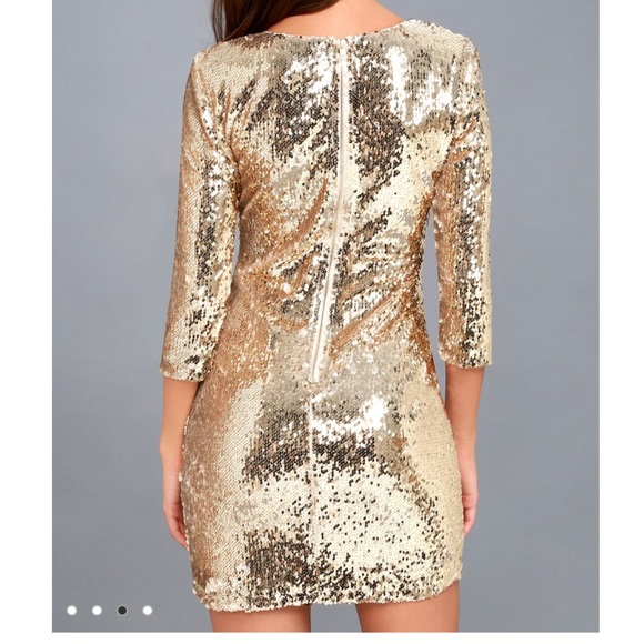 Lulus Pass the Champagne Light Gold Sequin Bodycon Dress (XS) - Picture 3 of 7